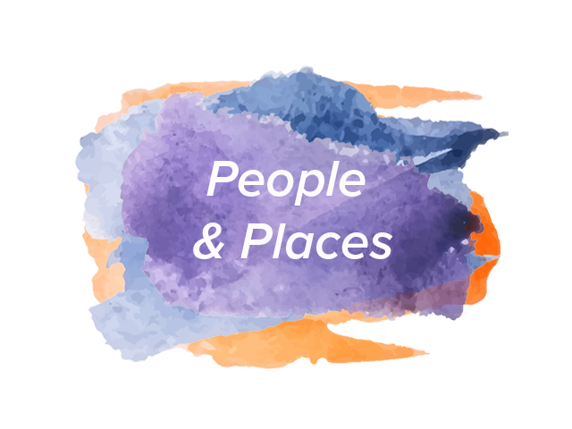 People and Places over watercolor brush strokes