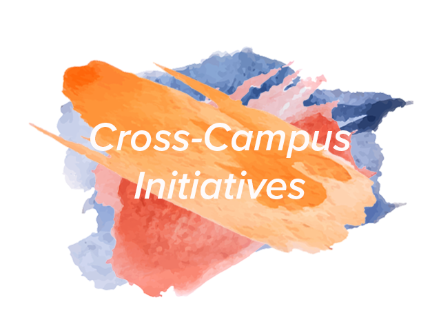 Major cross campus initiatives over watercolor brush strokes