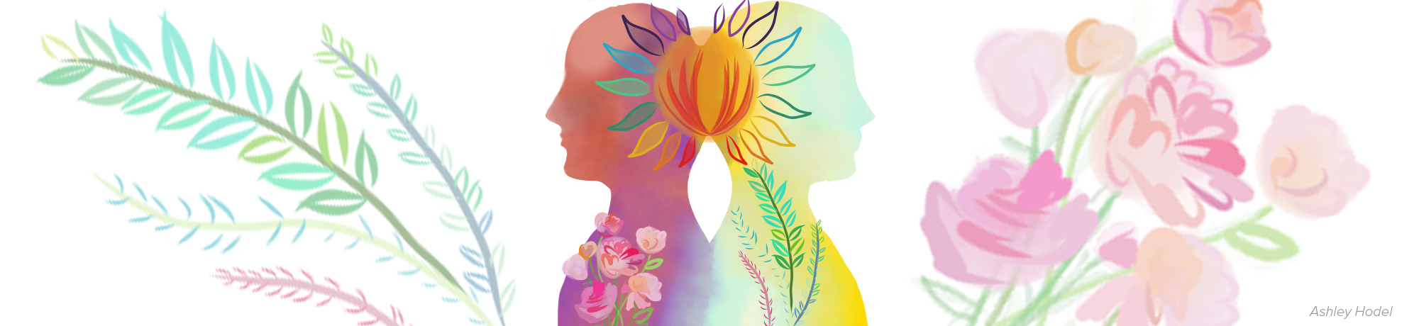 Vibrant image of two people, flora and fauna