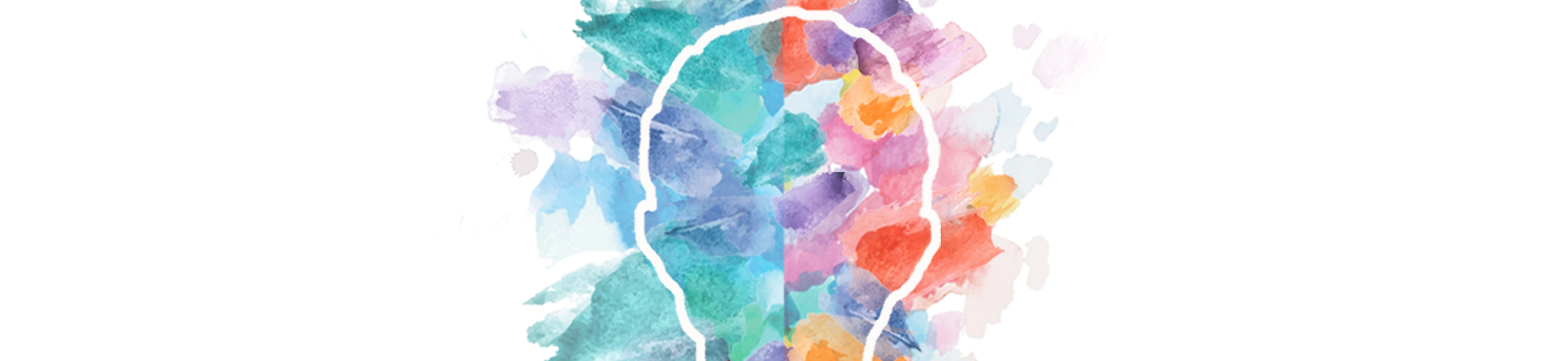 Head silhouette over watercolor brush strokes