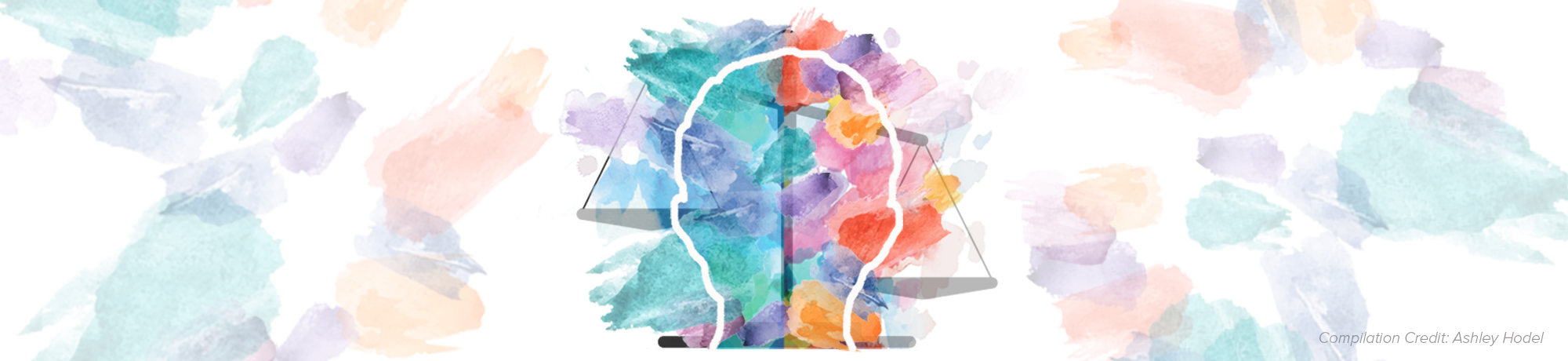 Outline of head over vibrant watercolor brush stokes